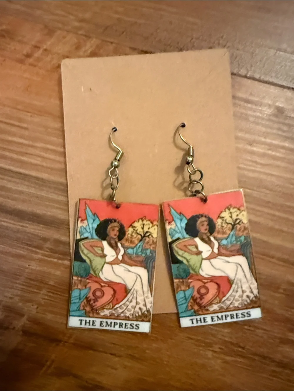 Tarot Empress Dangle Earrings — Red, Green & Blue